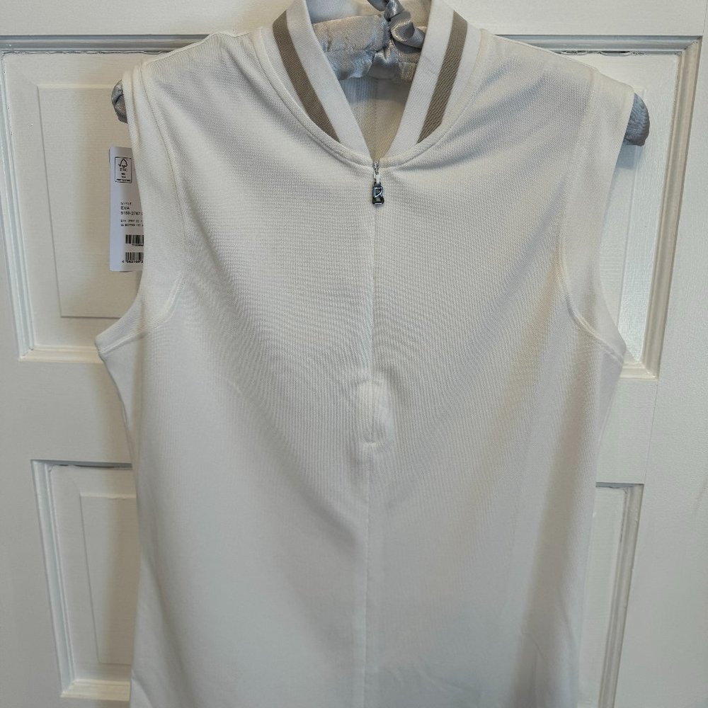 BOGNER NWT Women's Eva  Sleeveless Polo White with contrast & zipper sz L